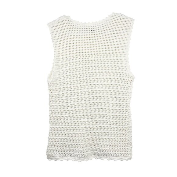 Aritzia WILFRED Peek Crochet Knit Fisherman Crewneck Light Birch Tank Top Size S - Picture 9 of 12